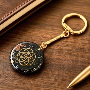 Orgonite ronde shungite pendentif ou porte clefs plusieurs motifs