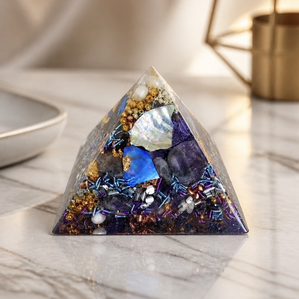 Orgonite pyramide Printemps Mauve