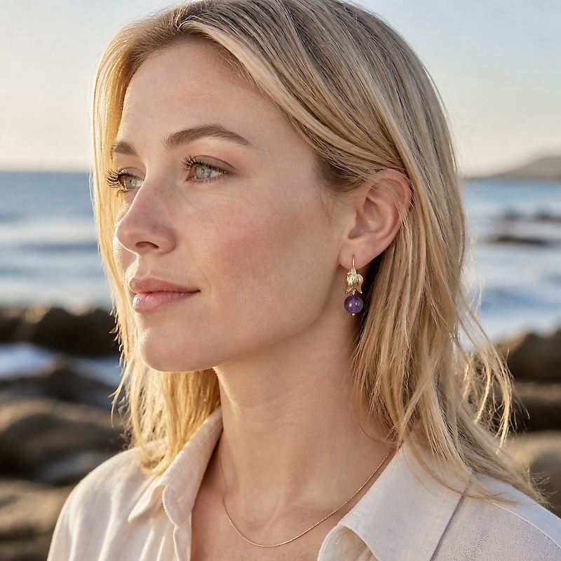 Boucles d'oreilles Feuille en pierres naturelles plusieurs couleurs – Image 2