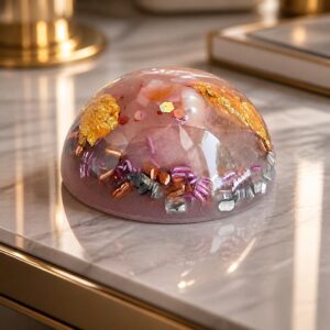 Orgonite demi sphère quartz rose façon opaline