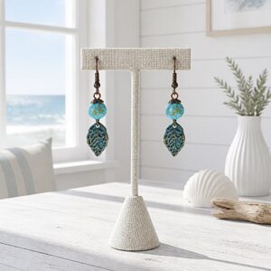 Petites boucles d'oreilles feuilles l'Esprit de Brocéliande turquoises