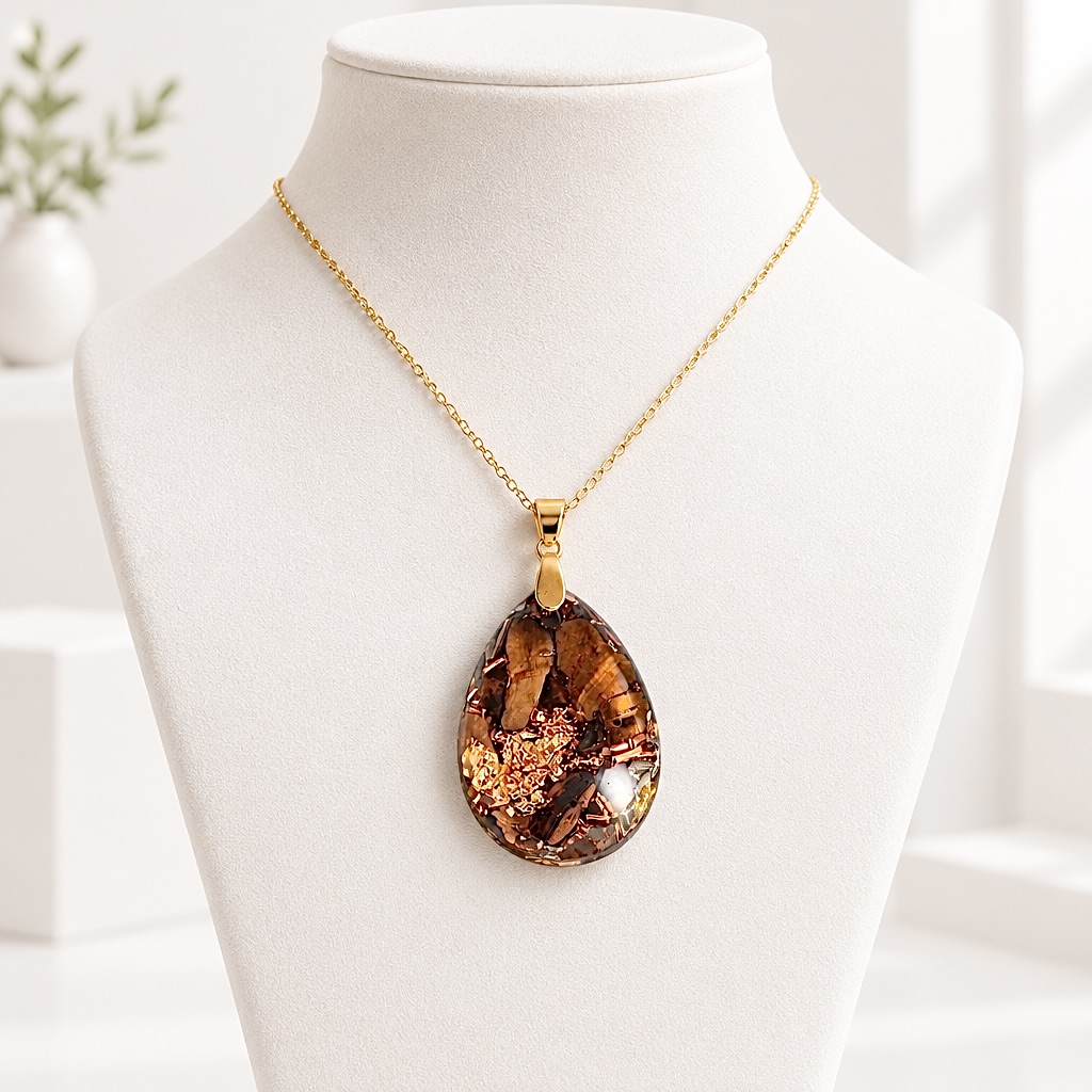 Pendentif orgonite goutte oeil de tigre