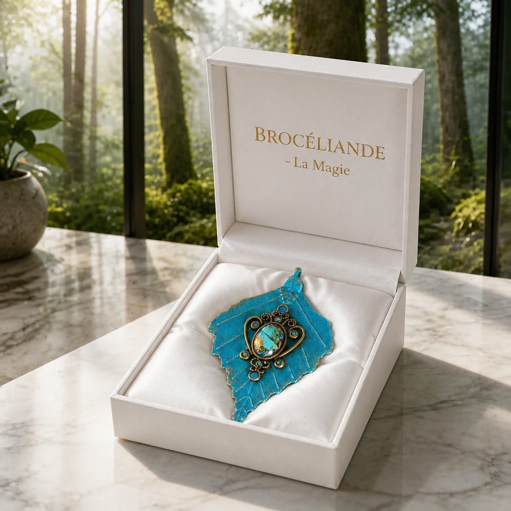 Pendentif orgonite feuille La Magie de Brocéliande