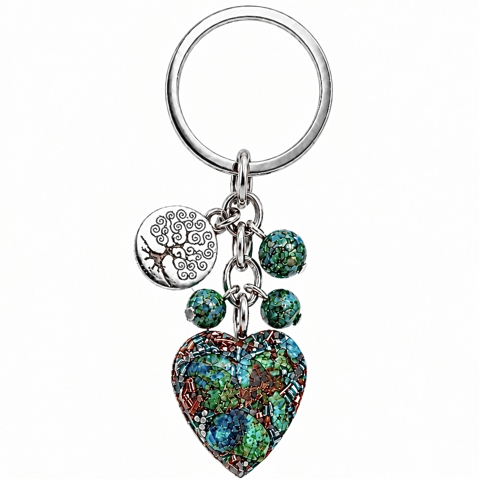 Orgonite porte clefs coeur arbre de vie chrysocolle