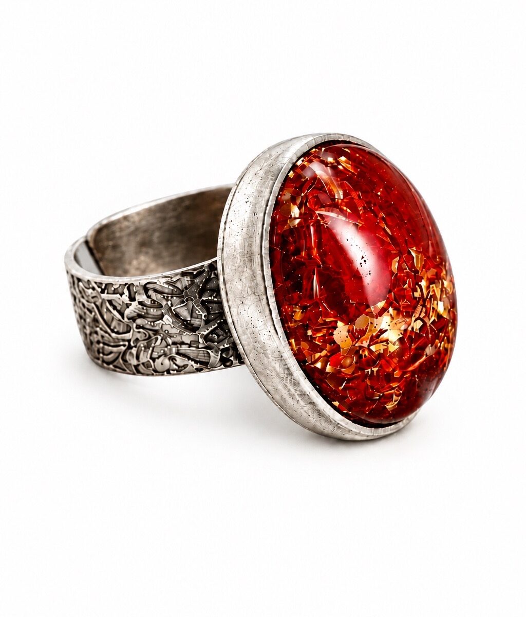 Bague orgonite ovale corail