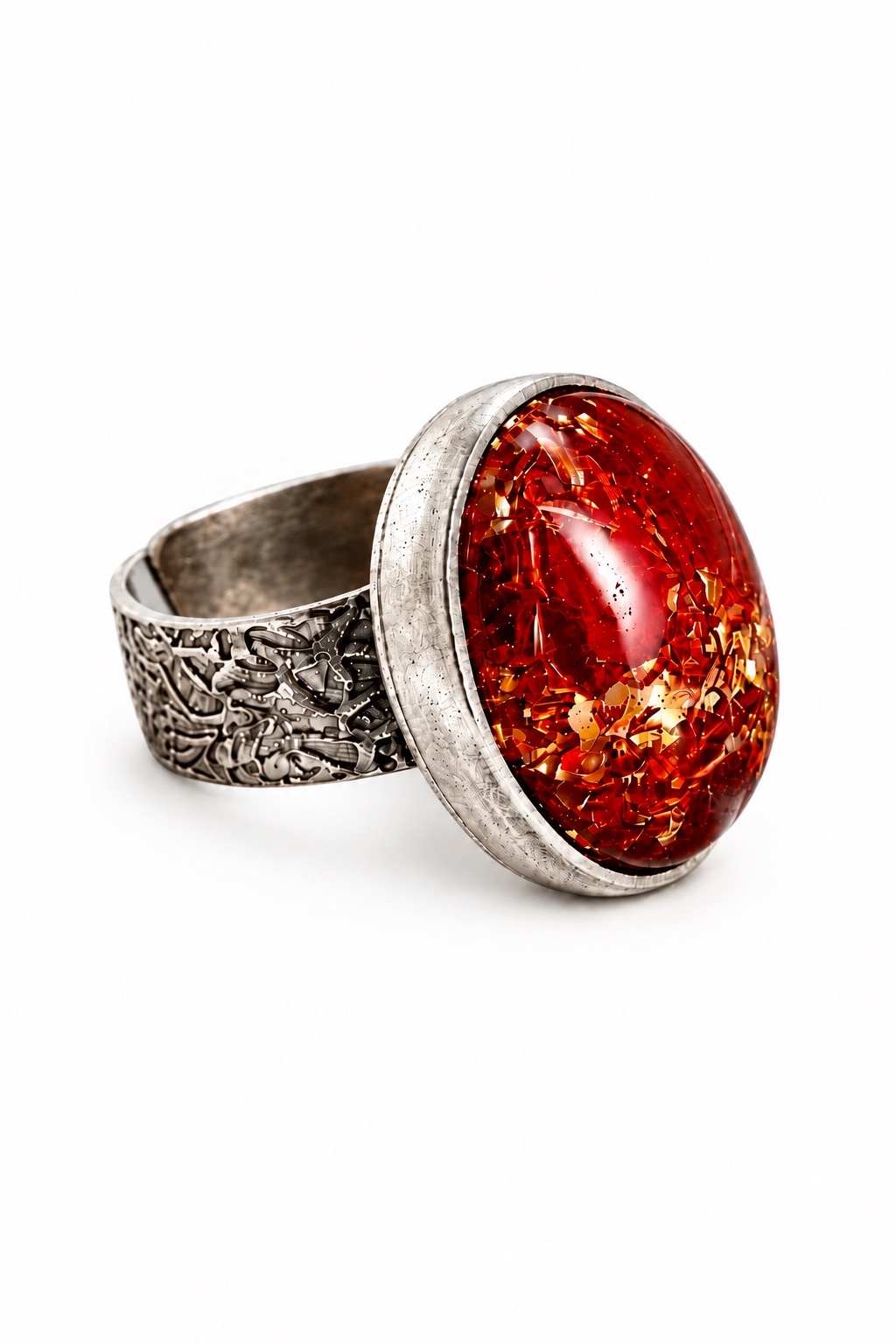 Bague orgonite ovale corail