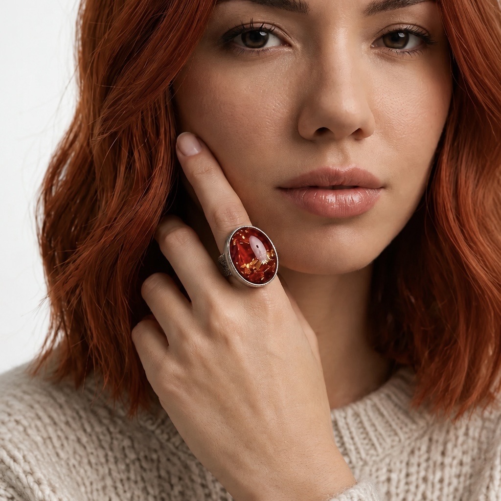 Bague orgonite ovale corail – Image 2