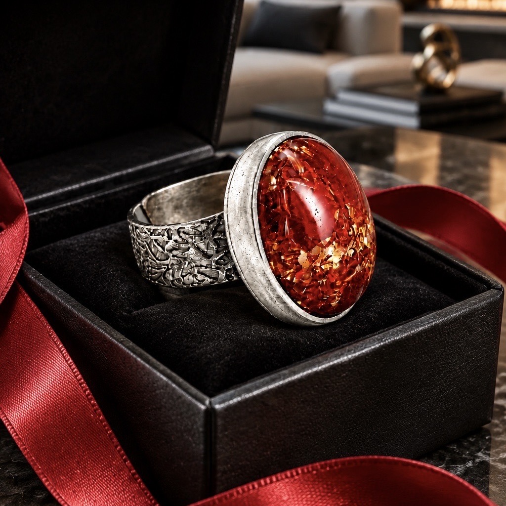 Bague orgonite ovale corail – Image 3