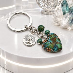 Orgonite porte clefs coeur arbre de vie chrysocolle
